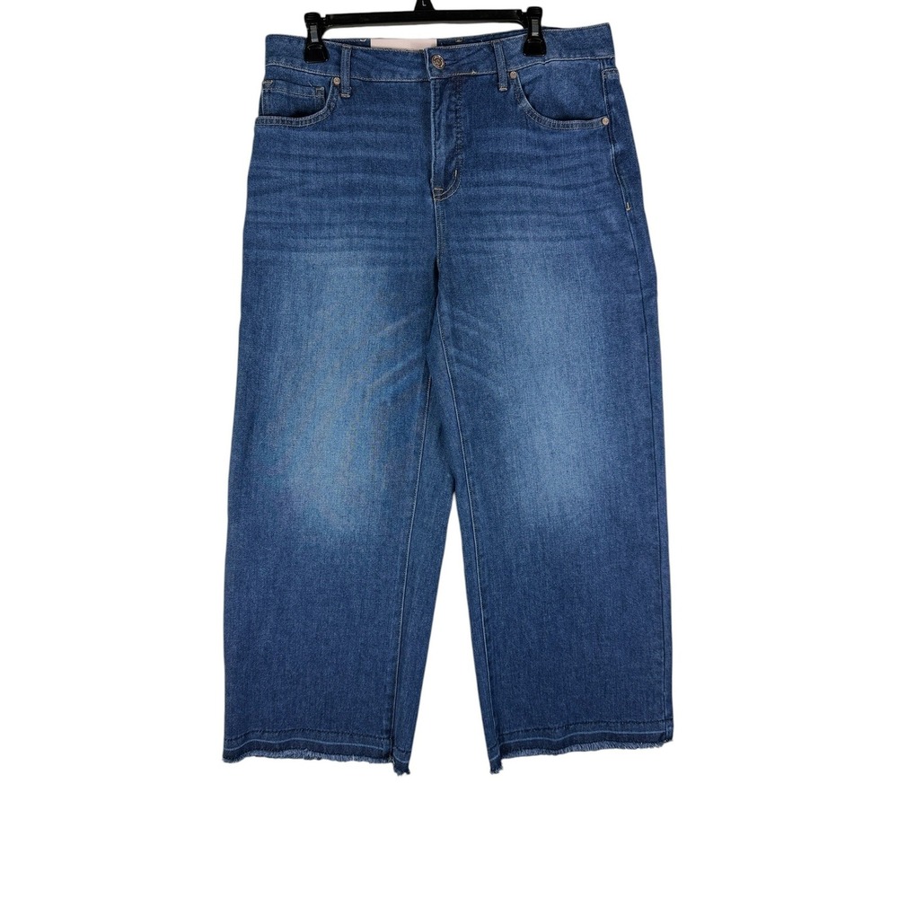 Edited‎ x Hunter McGrady Medium Wash Wide Leg Crop Jean Raw Hem Size 8 NWT